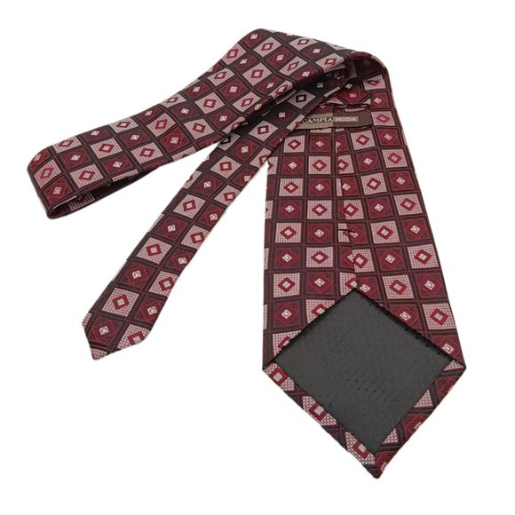 Campia Moda Silk Tie Mens 61” Burgundy Black Geometric Diamond Art Deco Wide New - Picture 3 of 3
